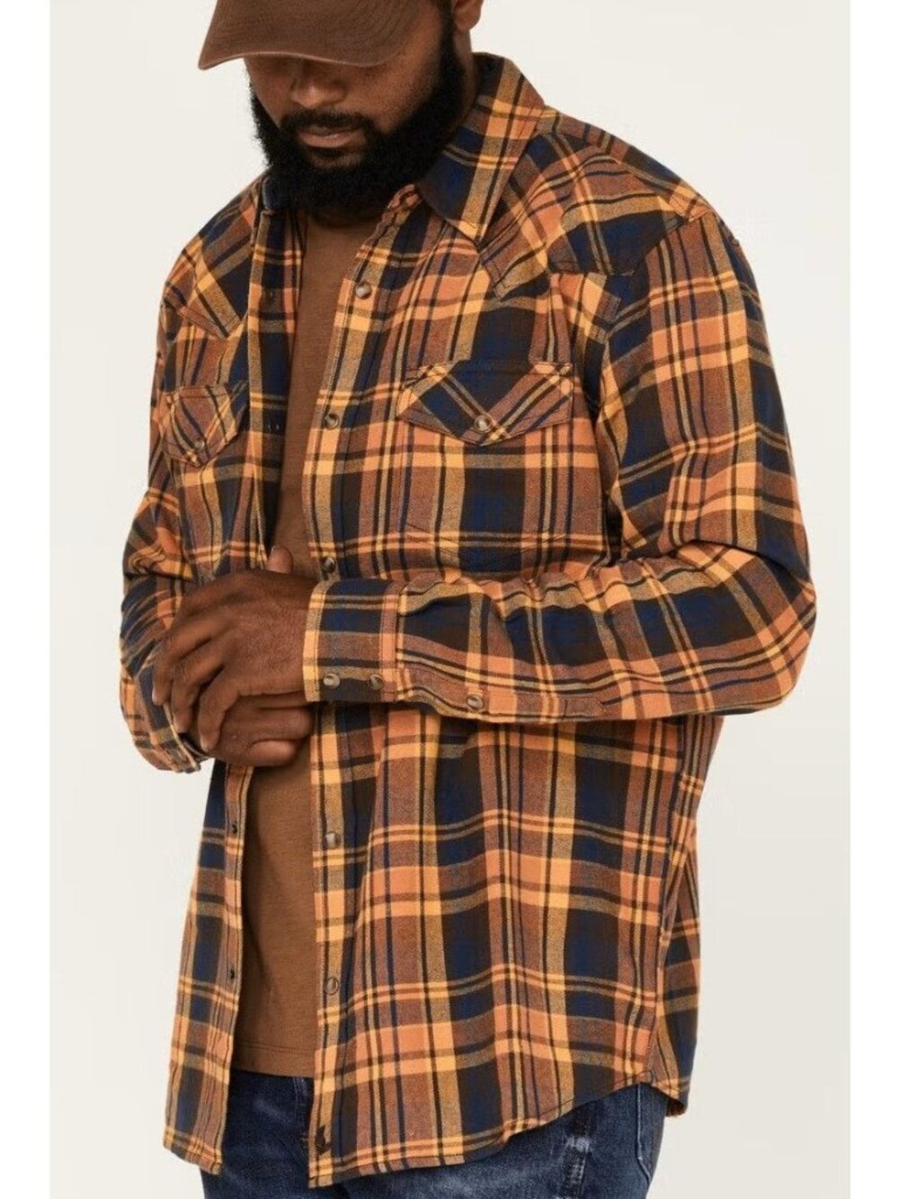 Cody James Wood Chuck Plaid Print Snap Flannel Western Shirt XL Mens